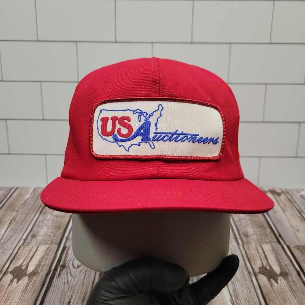 Vintage USA Auctioneers K-Products Snapback Hat Red Made in USA Promo Cap